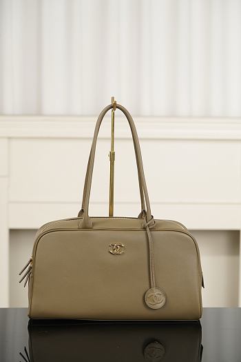 Chanel Large Bowling Bag Calfskin & Gold-Tone Metal Khaki - 35.5x19x12.5cm