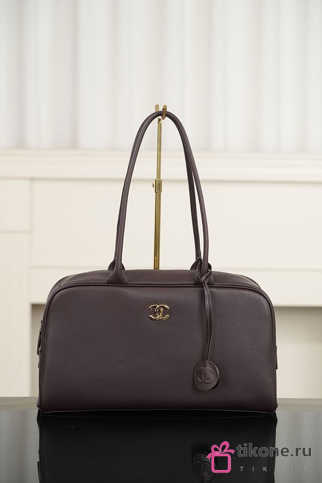 Chanel Large Bowling Bag Calfskin & Gold-Tone Metal Chocolate - 35.5x19x12.5cm - 1