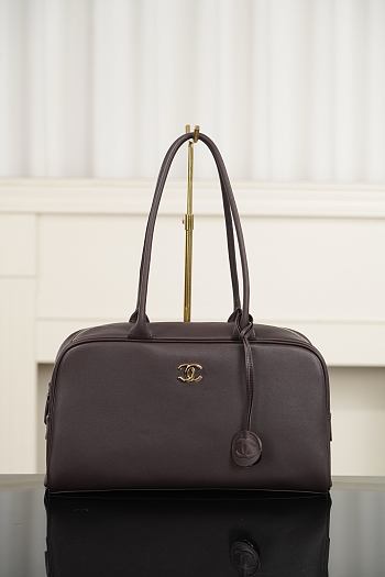 Chanel Large Bowling Bag Calfskin & Gold-Tone Metal Chocolate - 35.5x19x12.5cm