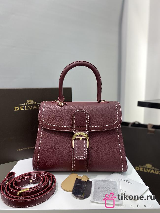 Delvaux Brillant MM Surpiqué Rodeo Calf Burgundy Ivory - 29x22x15cm - 1