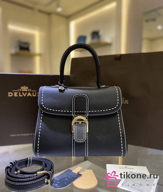 Delvaux Brillant MM Surpiqué Rodeo Calf Black Ivory - 29x22x15cm - 1