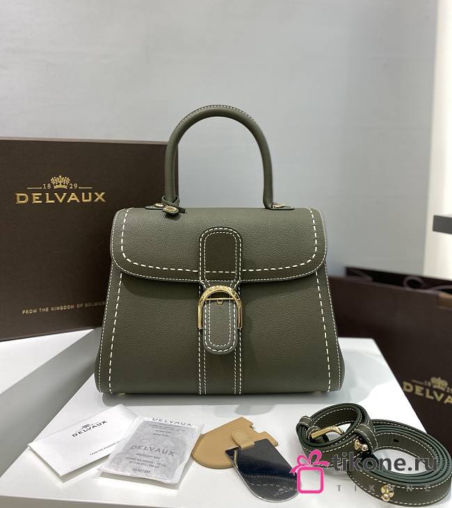 Delvaux Brillant MM Surpiqué Rodeo Calf Dark Green Ivory - 29x22x15cm - 1