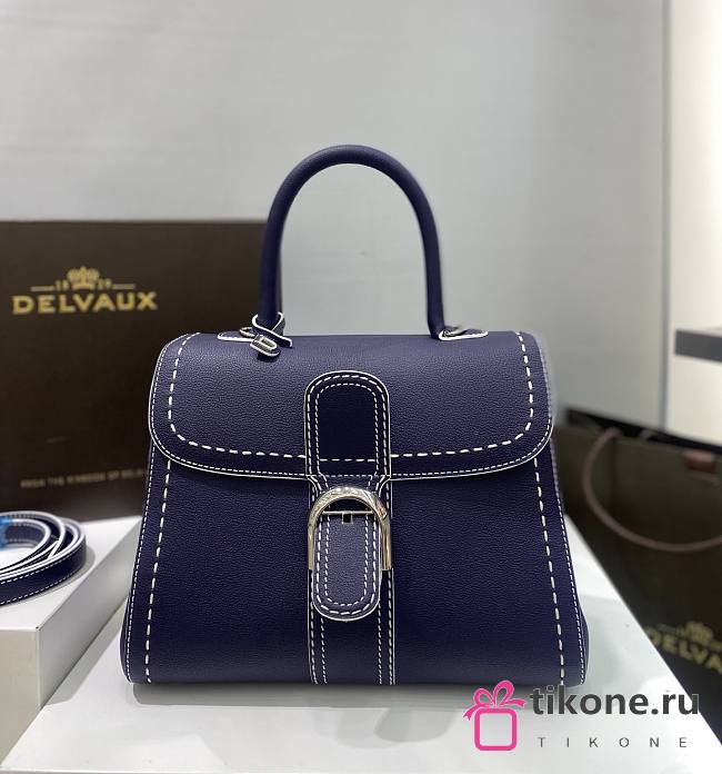 Delvaux Brillant MM Surpiqué Rodeo Calf Navy Ivory - 29x22x15cm - 1