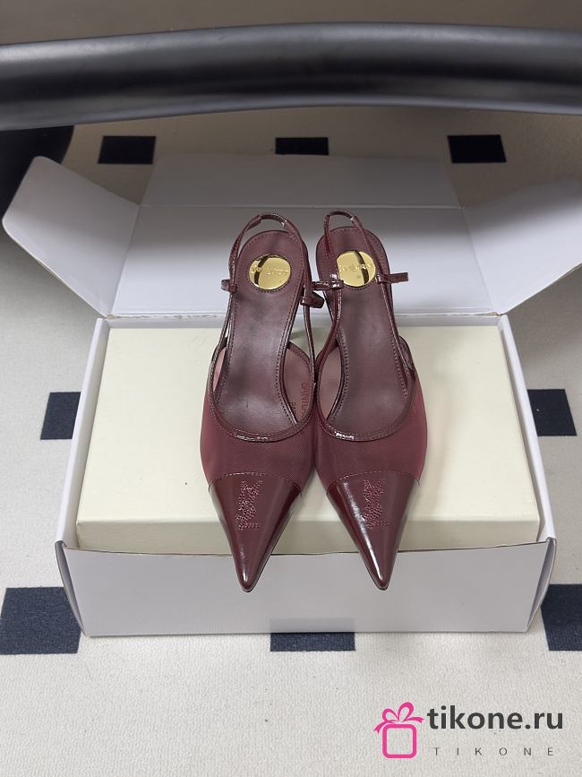 YSL Renée Slingback Pumps in Mesh Burgundy 7.5cm - 1