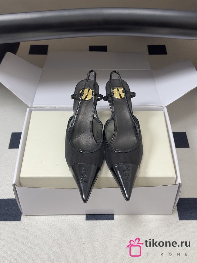 YSL Renée Slingback Pumps in Mesh Black 7.5cm - 1