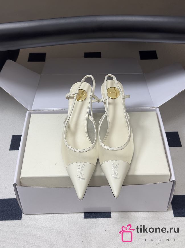 YSL Renée Slingback Pumps in Mesh White 7.5cm - 1