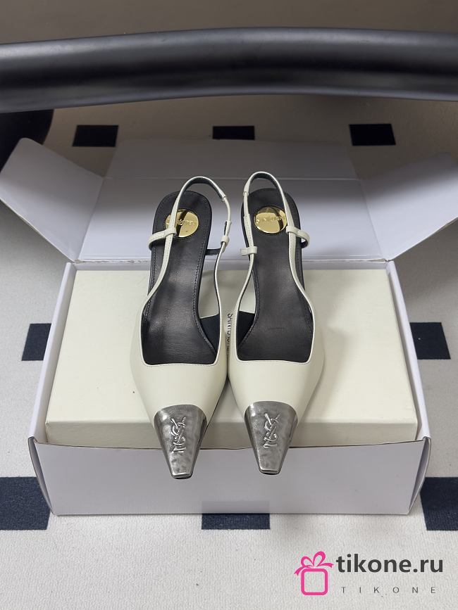 YSL Jeanne Slingback Pumps in Smooth Leather White 7.5cm - 1