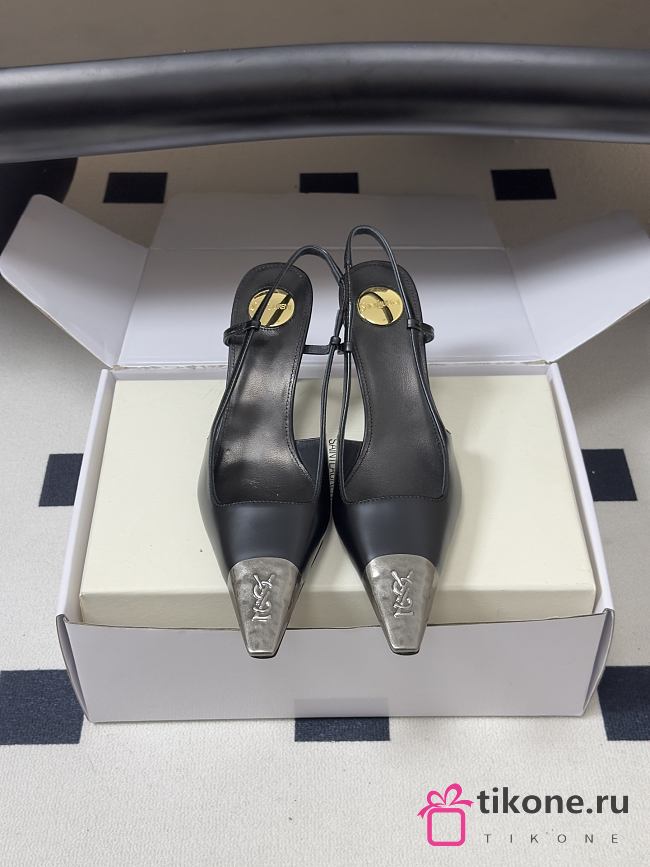 YSL Jeanne Slingback Pumps in Smooth Leather Black Silver 7.5cm - 1