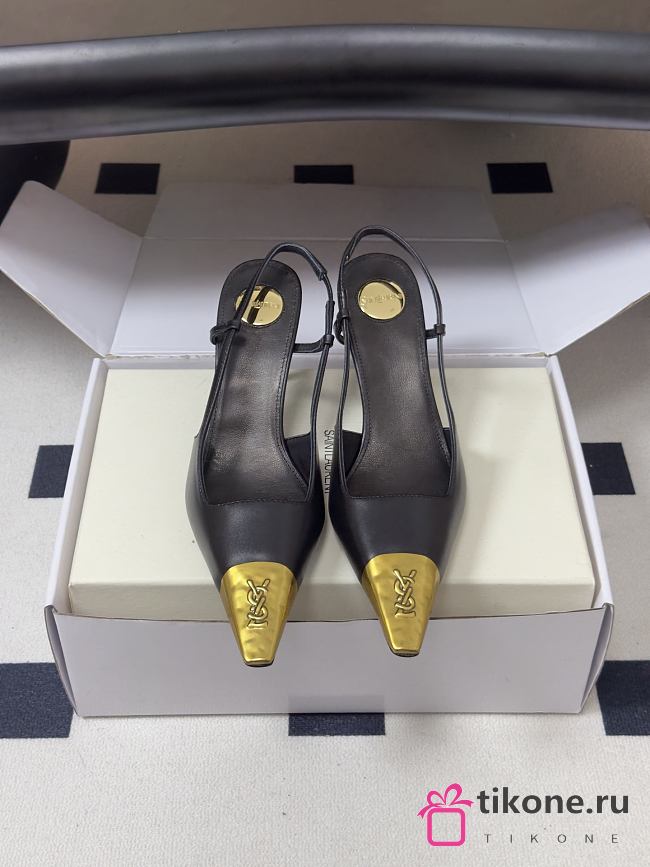 YSL Jeanne Slingback Pumps in Smooth Leather Black Gold 7.5cm - 1