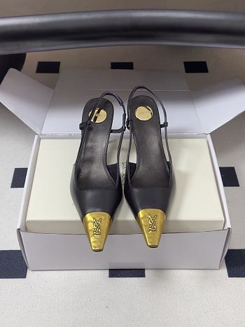 YSL Jeanne Slingback Pumps in Smooth Leather Black Gold 7.5cm