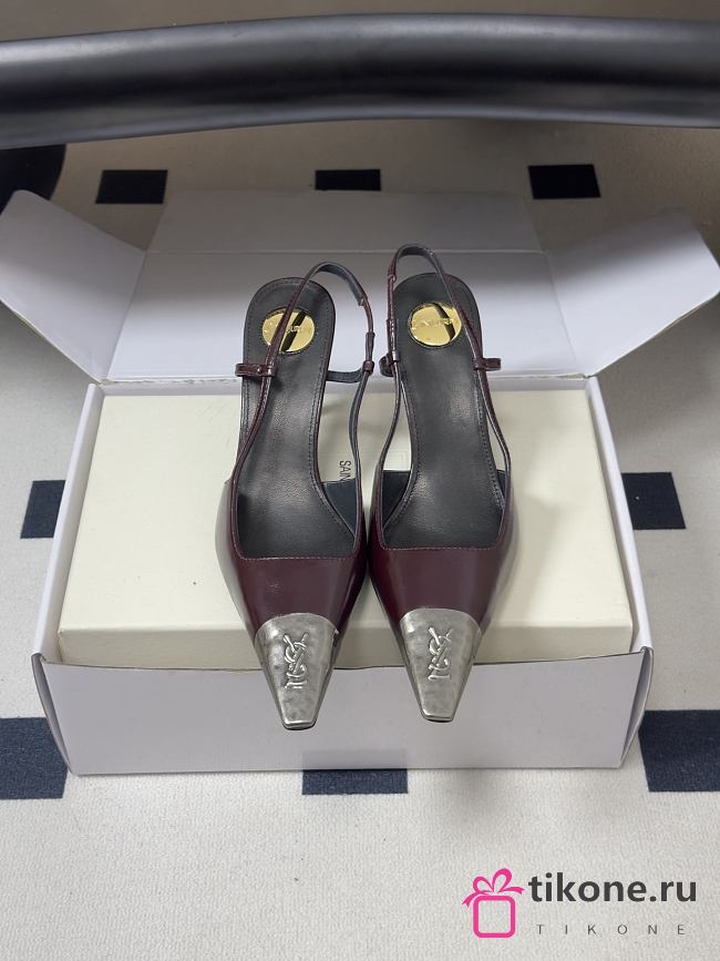 YSL Jeanne Slingback Pumps in Smooth Leather Vintage Burgundy 7.5cm - 1