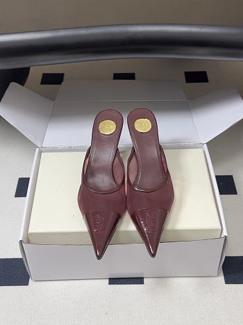 YSL Renée Mules in Mesh Burgundy 7.5cm
