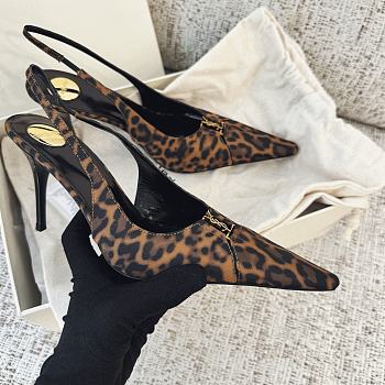 YSL Babylone Breteuil Slingback Pumps In Leopard Grosgrain 9cm