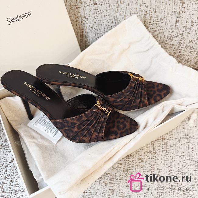 YSL Babylone Mules In Leopard Grosgrain 9cm - 1