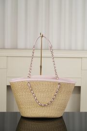 Chanel Large Tote Braided Straw Lambskin & Gold-Tone Metal Beige & Light Pink - 54x26x18cm - 6