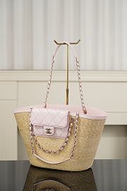 Chanel Large Tote Braided Straw Lambskin & Gold-Tone Metal Beige & Light Pink - 54x26x18cm - 5