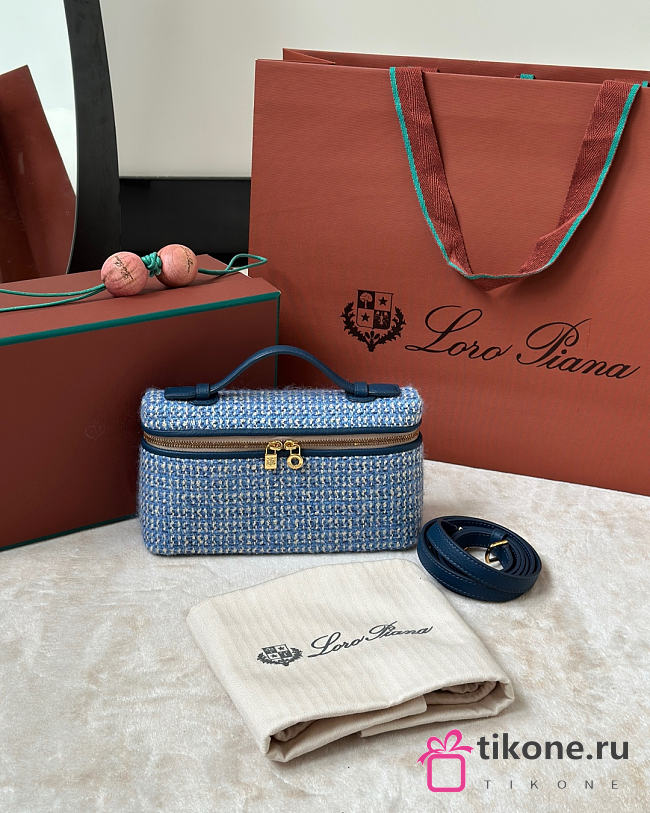 Loro Piana Extra Pocket L19 Virgin Wool, Silk, Linen Woven Blue/Ocean Heart/Sun Gold (F6WQ) - 19x11.5x7cm - 1