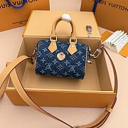 LV Speedy 18 Bandoulière Blue Monogram Flowers Denim Blue M27557 - 18x12x10cm - 4