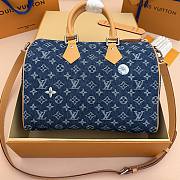 LV Speedy 30 Bandoulière Monogram Flowers Denim Blue M27556 - 34x22x19cm - 5