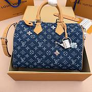 LV Speedy 30 Bandoulière Monogram Flowers Denim Blue M27556 - 34x22x19cm - 2