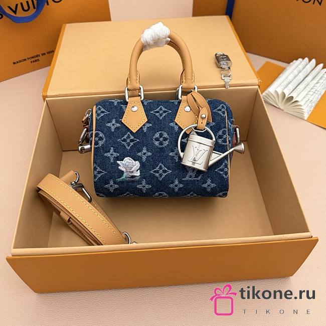 LV Speedy 18 Bandoulière Blue Monogram Flowers Denim Blue M27557 - 18x12x10cm - 1
