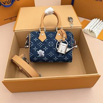 LV Speedy 18 Bandoulière Blue Monogram Flowers Denim Blue M27557 - 18x12x10cm