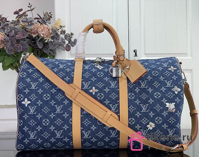 LV Keepall Bandoulière 50 Monogram Flowers Denim Blue M27781 - 50x29x23cm - 1