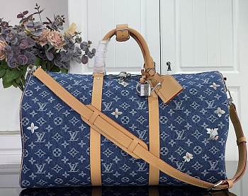 LV Keepall Bandoulière 50 Monogram Flowers Denim Blue M27781 - 50x29x23cm