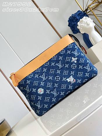 LV Pochette Voyage Souple Monogram Flowers Denim Blue M27559 - 33.5x26x5.5cm