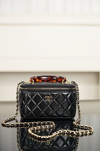 Chanel Long Vanity with Chain Lambskin Tortoise-Shell Effect Plexi & Gold-Tone Metal Black AP5061 - 17x9.5x8cm