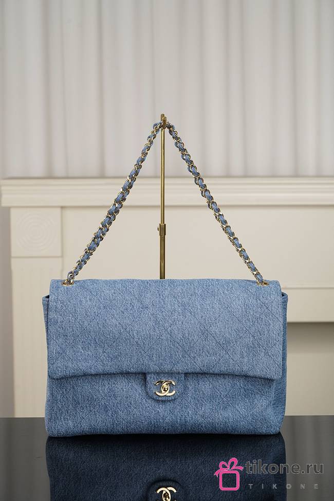 Chanel Maxi Flapbag Denim & Gold Metal Blue - 38.5x26x11cm - 1