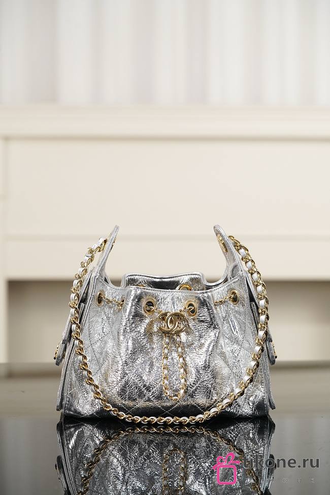 Chanel 25 Mini Handbag Metallic Calfskin & Gold-Tone Metal Silvery AS5631 - 22x20x12.5cm - 1