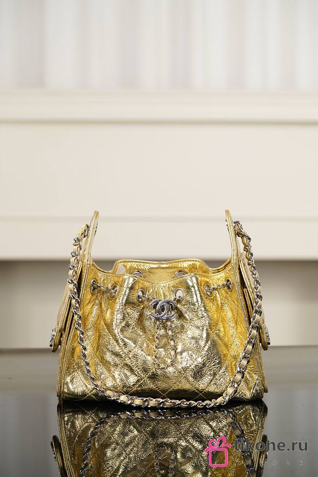 Chanel 25 Mini Handbag Metallic Calfskin & Silver-Tone Metal Gold AS5631 - 22x20x12.5cm - 1