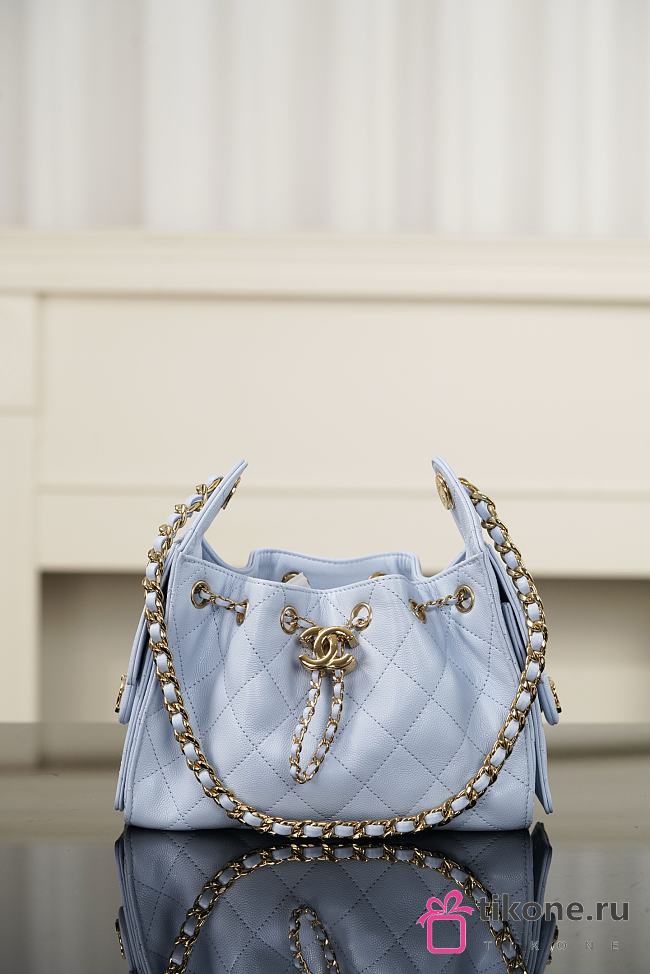 Chanel 25 Mini Handbag Grained Calfskin & Gold Tone Metal Blue - 22x20x12.5cm - 1