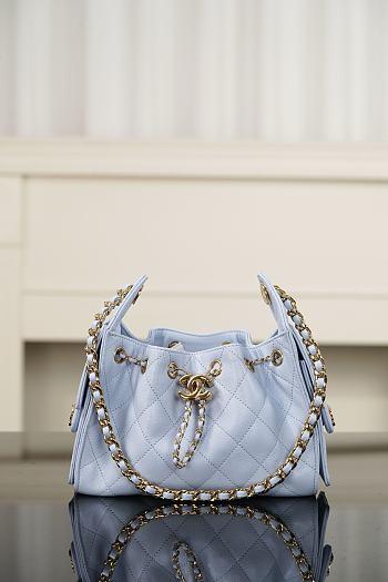 Chanel 25 Mini Handbag Grained Calfskin & Gold Tone Metal Blue - 22x20x12.5cm
