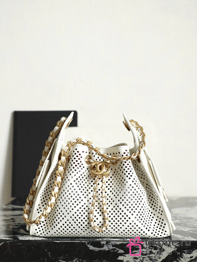 Chanel 25 Mini Handbag Perforated Calfskin & Gold-Tone Metal White AS5631 - 22x20x12.5cm - 1