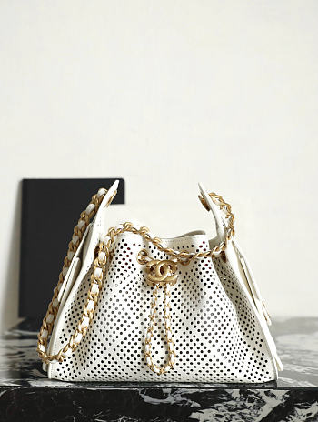 Chanel 25 Mini Handbag Perforated Calfskin & Gold-Tone Metal White AS5631 - 22x20x12.5cm