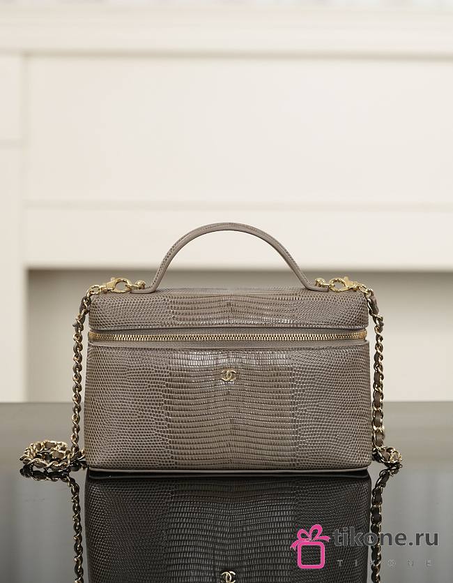 Chanel Vanity With Chain Lizard Embossed Calfskin & Gold-Tone Metal Dark Khaki - 19.5x17x5cm - 1