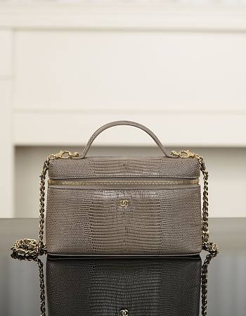 Chanel Vanity With Chain Lizard Embossed Calfskin & Gold-Tone Metal Dark Khaki - 19.5x17x5cm