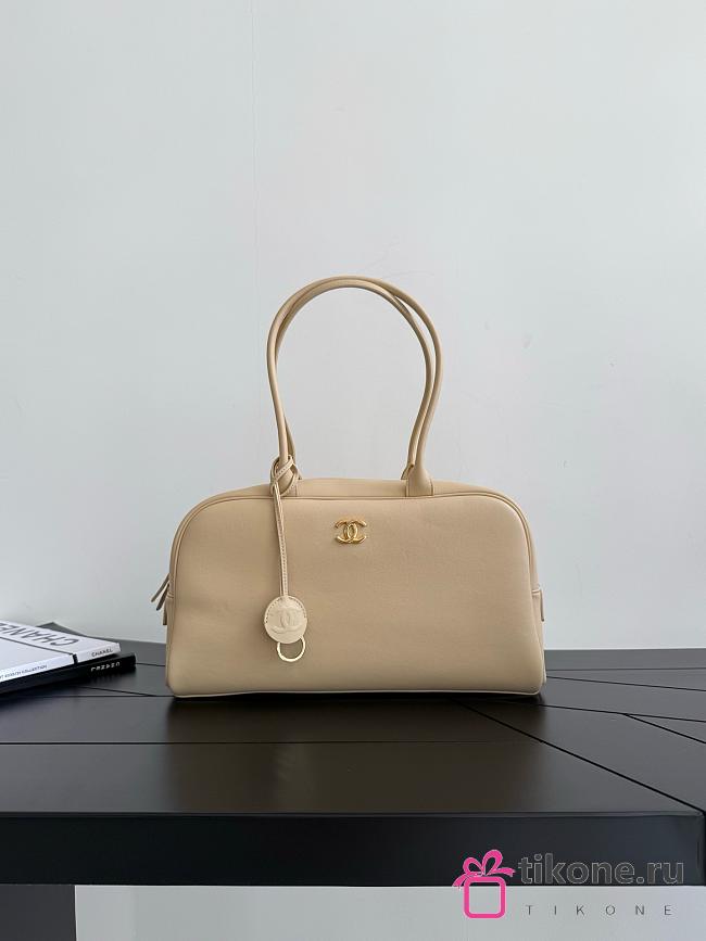 Chanel Large Bowling Bag Calfskin & Gold-Tone Metal Beige - 35.5x19x12.5cm - 1
