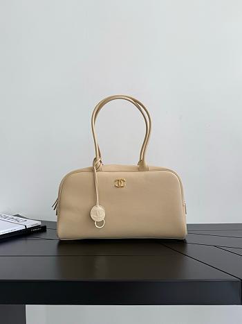 Chanel Large Bowling Bag Calfskin & Gold-Tone Metal Beige - 35.5x19x12.5cm