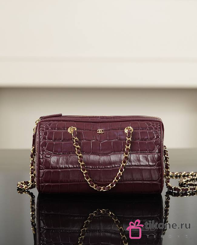 Chanel Clutch With Chain Crocodile Embossed Calfskin & Gold-Tone Metal Dark Burgundy - 18.5x11.5x11cm - 1