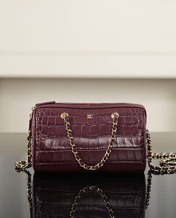 Chanel Clutch With Chain Crocodile Embossed Calfskin & Gold-Tone Metal Dark Burgundy - 18.5x11.5x11cm