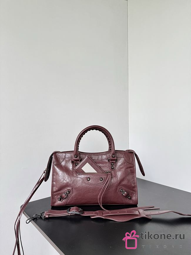 Balenciaga Le City Bag Small in Dark Burgundy Arena Lambskin - 30x19x9.6cm - 1