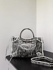 Balenciaga Le City Bag Medium in White Snow Semi Shiny Arena Lambskin With Black Marker Printed - 38.5x24x15cm - 4