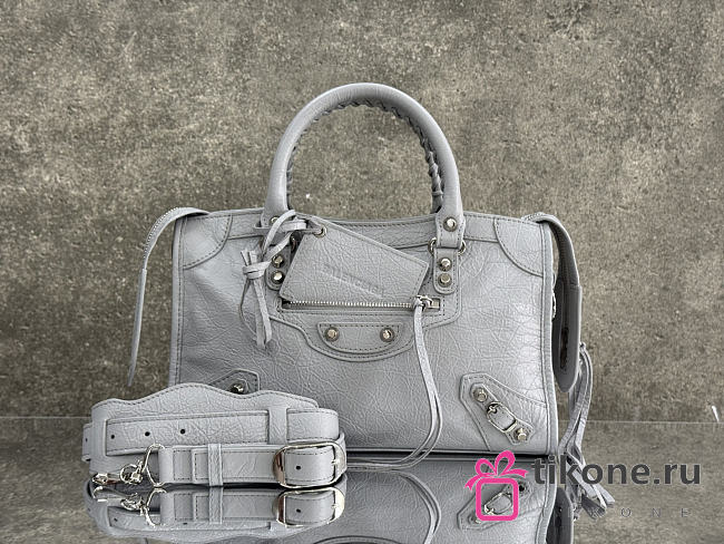 Balenciaga Le City Bag Medium in Light Gray Arena Lambskin Shiny Silver Hardware - 38.5x24x15cm - 1