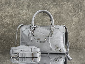 Balenciaga Le City Bag Medium in Light Gray Arena Lambskin Shiny Silver Hardware - 38.5x24x15cm