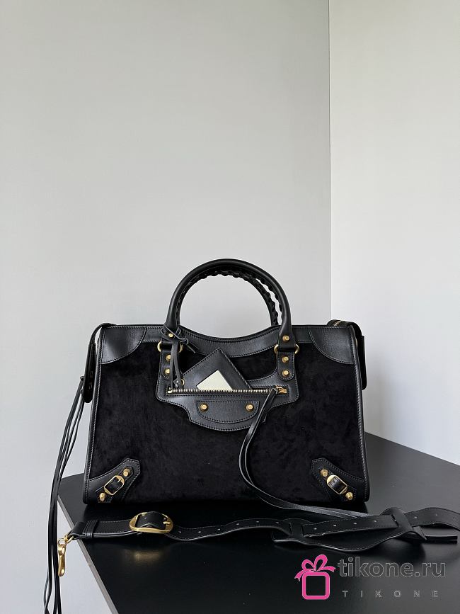 Balenciaga Le City Bag Medium in Black Suede Calfskin And Smooth Calfskin - 38.5x24x15cm - 1