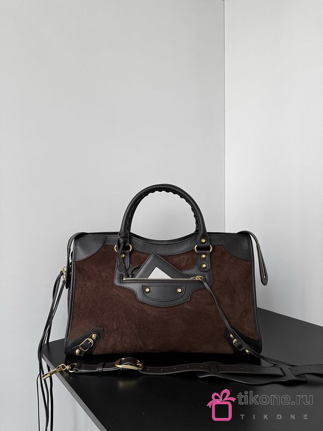 Balenciaga Le City Bag Medium in Moka Suede Calfskin And Smooth Calfskin - 38.5x24x15cm - 1