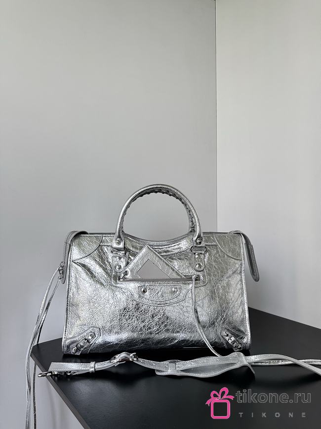 Balenciaga Le City Bag Medium in Silver Metallized Arena Lambskin - 38.5x24x15cm - 1